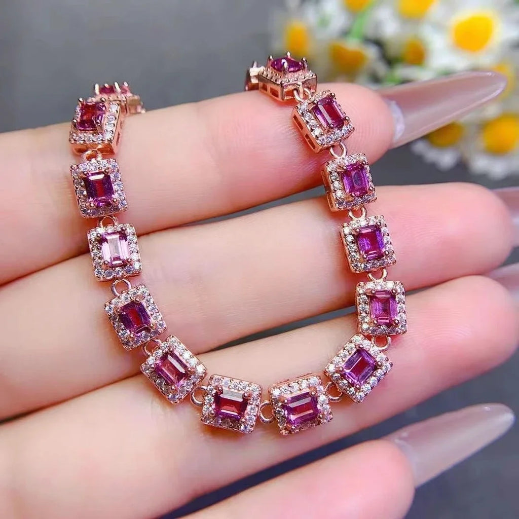 Natural Garnet 925 Silver Bracelet