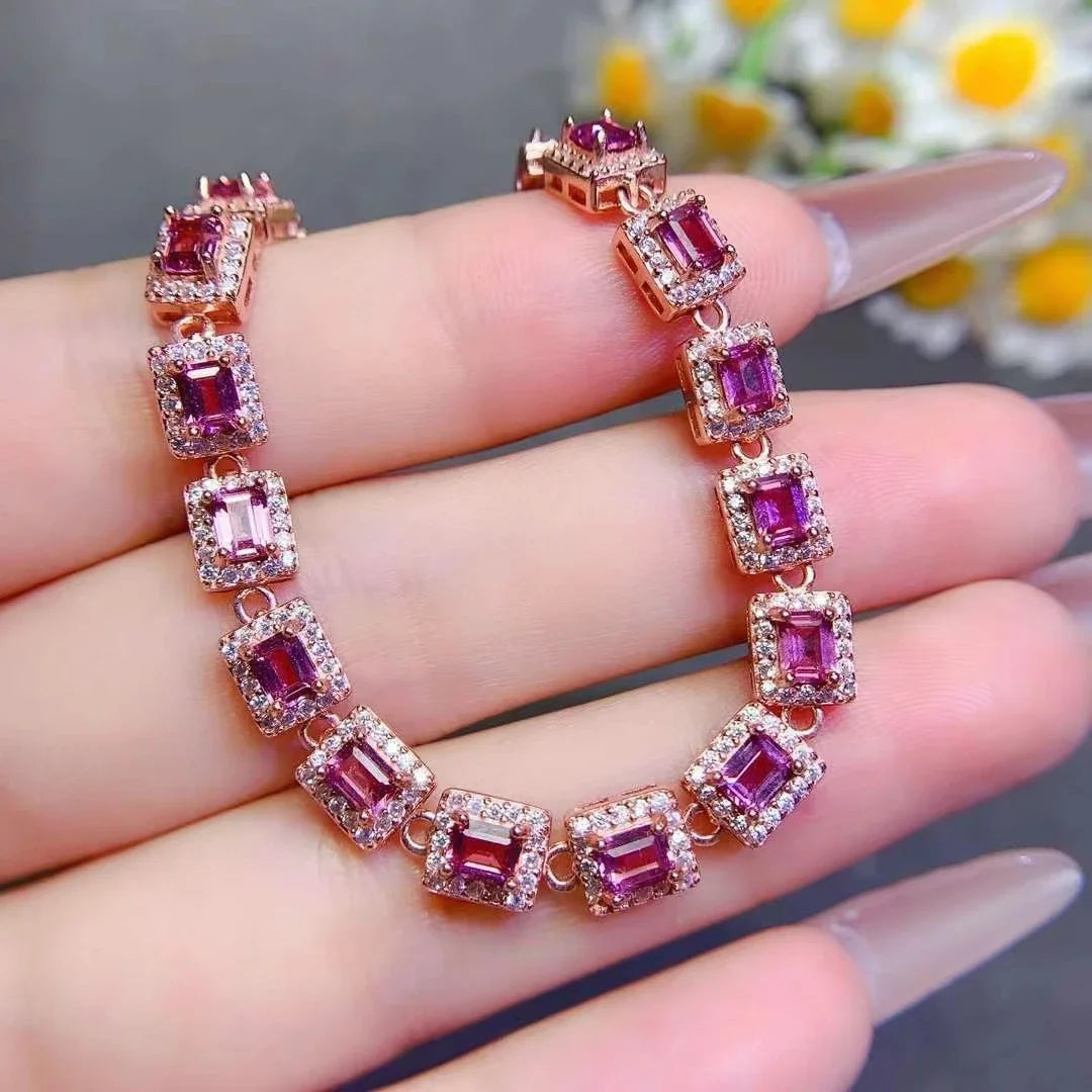 Natural Garnet 925 Silver Bracelet