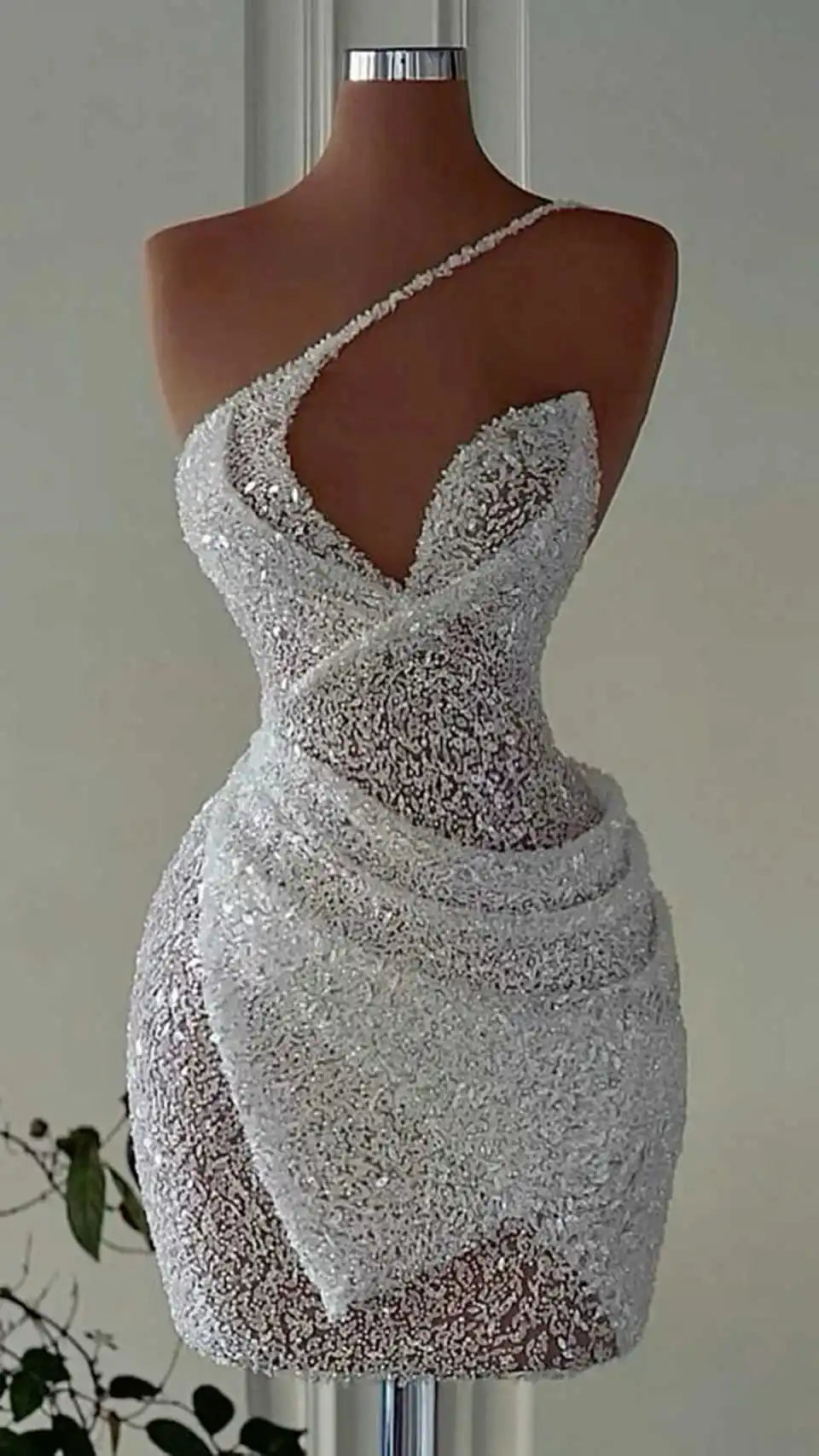 Luxury Crystal Beaded Sequin Mermaid Cocktail Dress – One-Shoulder Party Gown