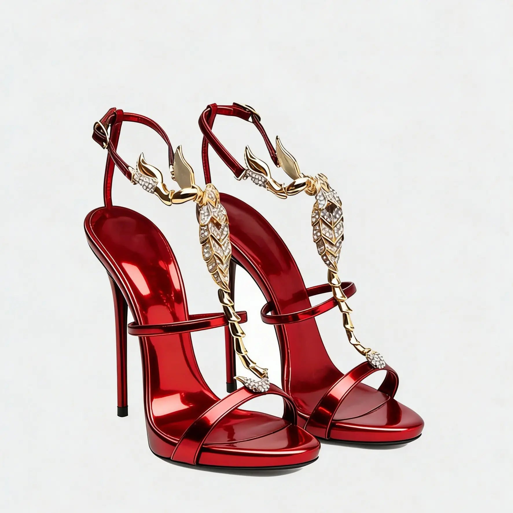 Rhinestone Scorpion Round Toe Stiletto Sandals