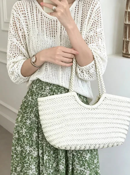 Hand-Woven Genuine Leather Tote Bag