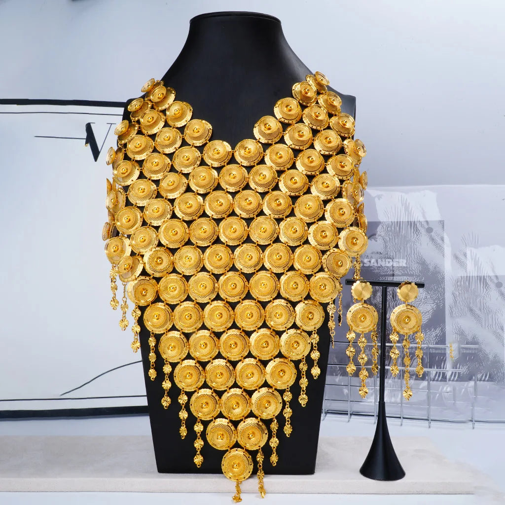 Luxury 24K Dubai Gold Tassel Bridal Jewelry Set