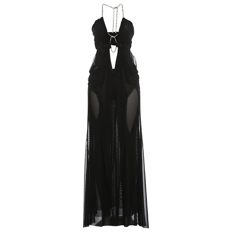 Halter Chain Backless Clubwear Dress