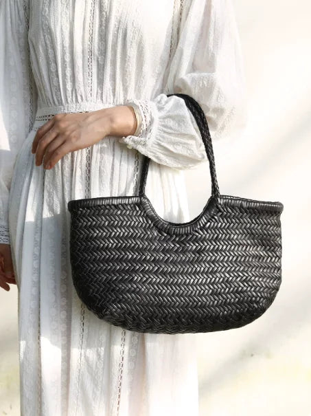 Hand-Woven Genuine Leather Tote Bag