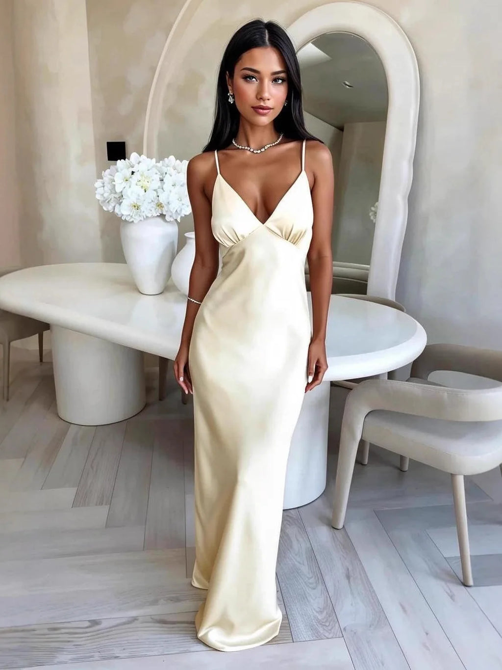 Strapless V-Neck A-Line Maxi Dress