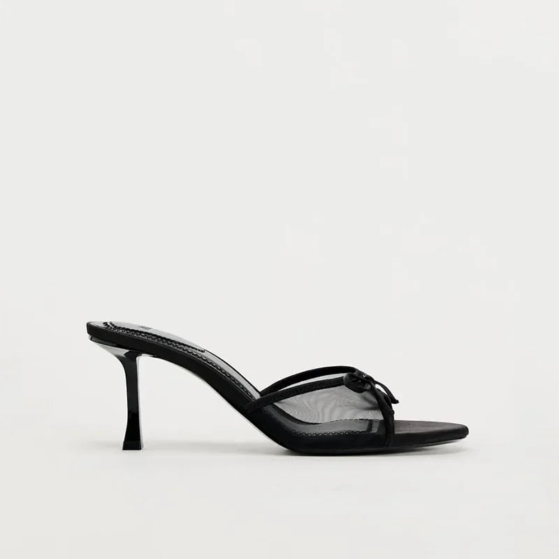 Women's Lace Mesh Slingback Medium Heel Sandals