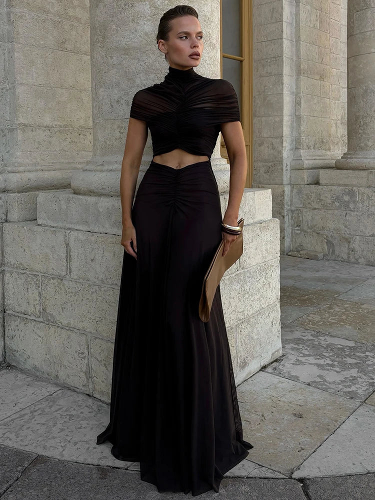 Mozision O-Neck High Waist Long Dress