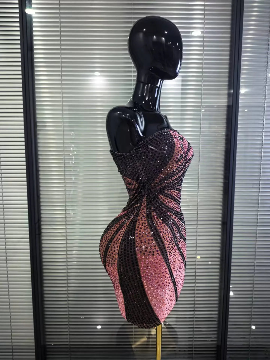 Shining Rhinestone Strapless Mesh Bodycon Mini Dress