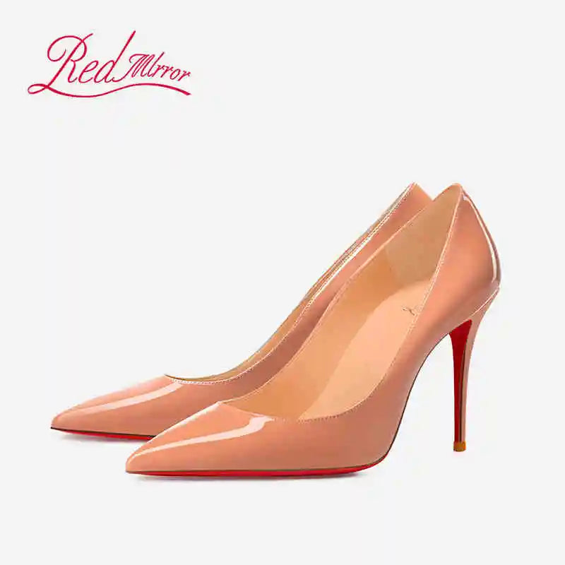 Black Pointed Heels with Red Shiny Bottoms