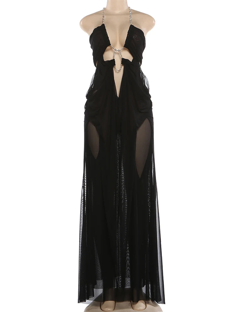 Halter Chain Backless Clubwear Dress