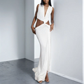 Hollow Out Split V-Neck Midi Dress