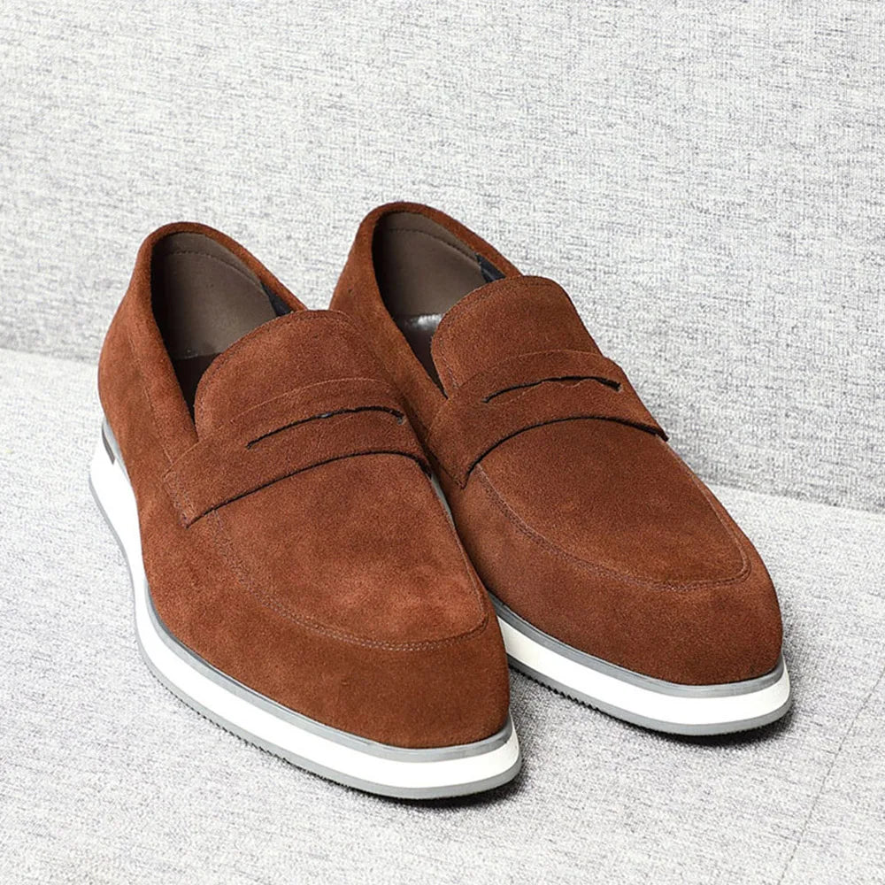 Luxury Genuine Leather Suede Penny Loafers – Elegant Men’s Slip-On Shoes