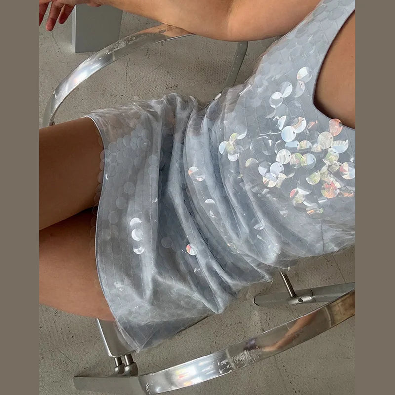 Sexy Lace Sequined Patchwork Mini Dress