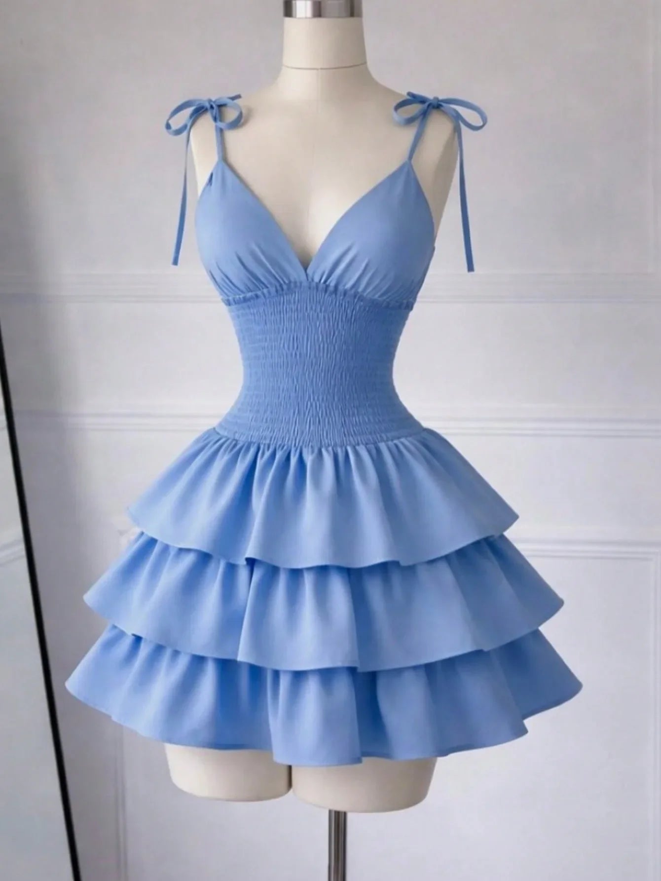 Korean Style V-Neck Ruffle Mini Dress