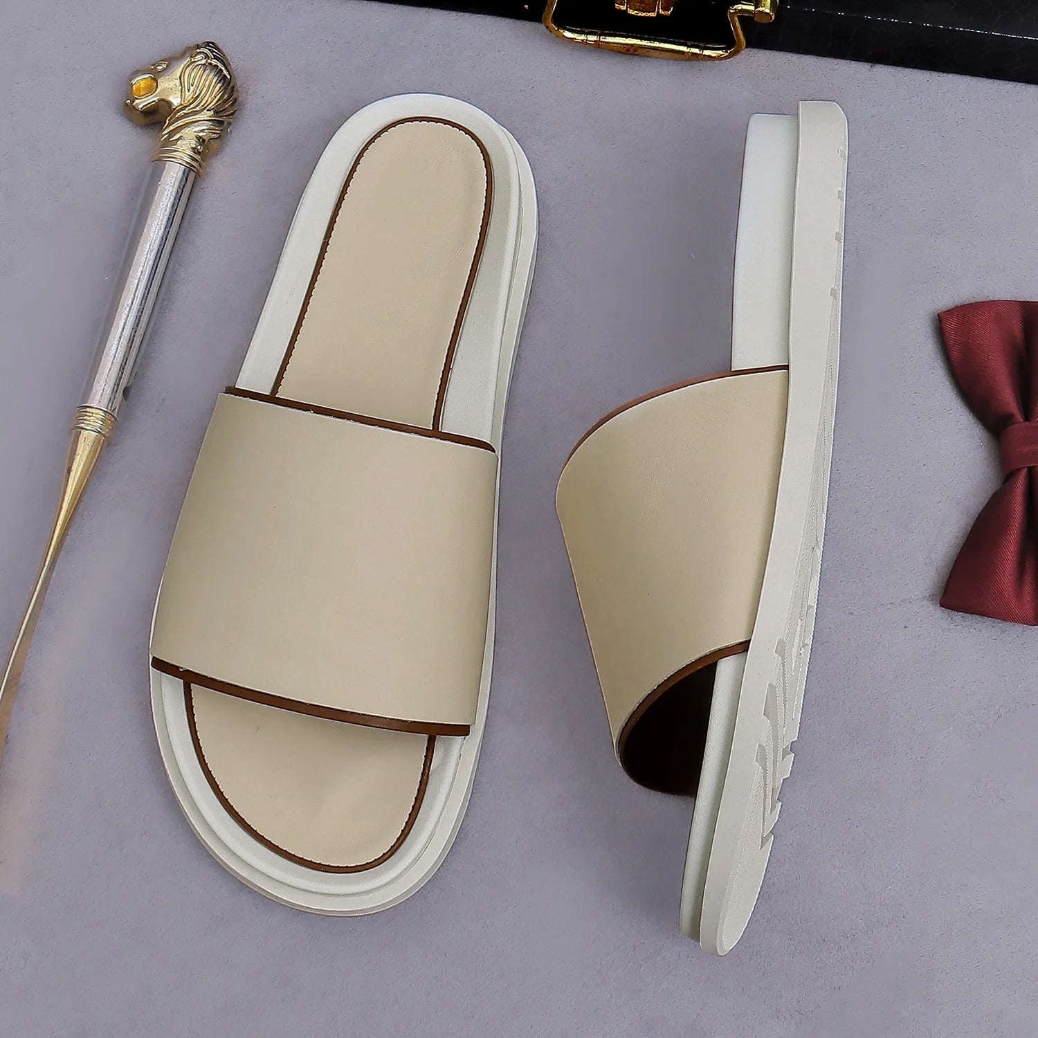 Genuine Leather Slide Sandals