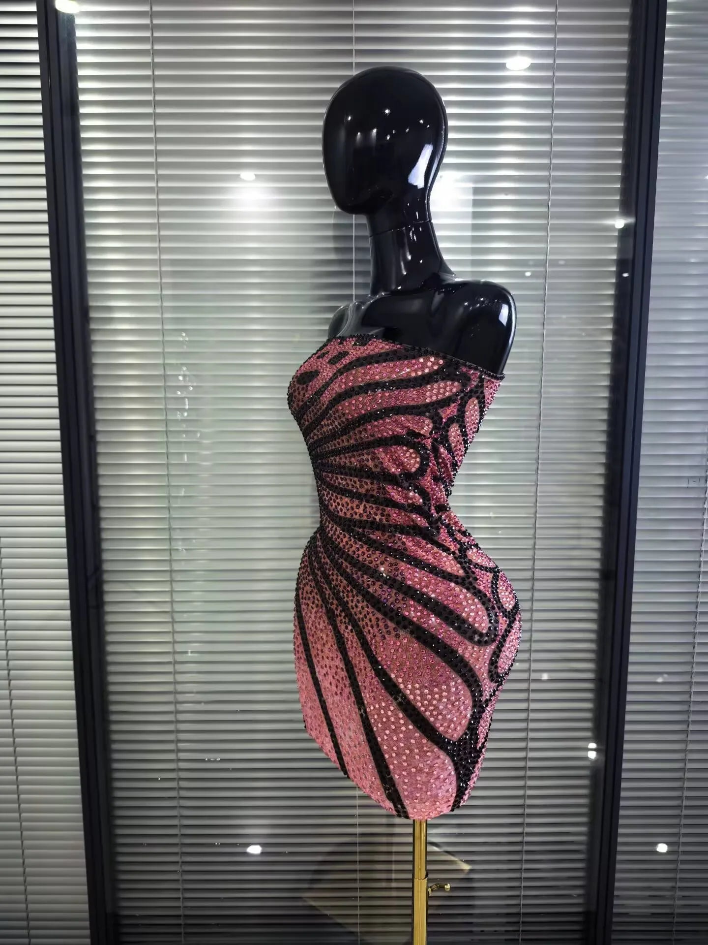 Shining Rhinestone Strapless Mesh Bodycon Mini Dress