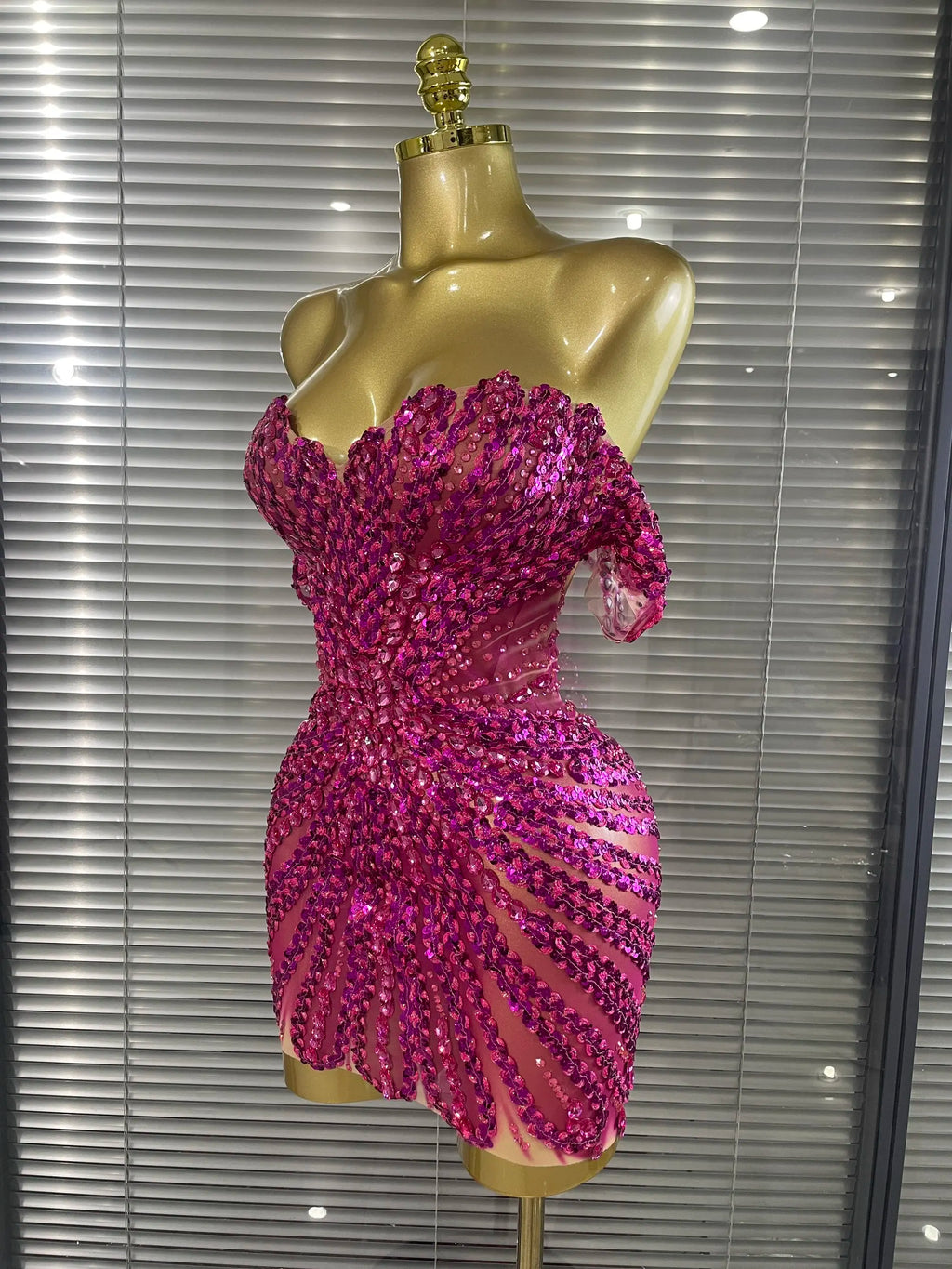 Strapless Shining Sequins Crystal Bodycon Mini Dress