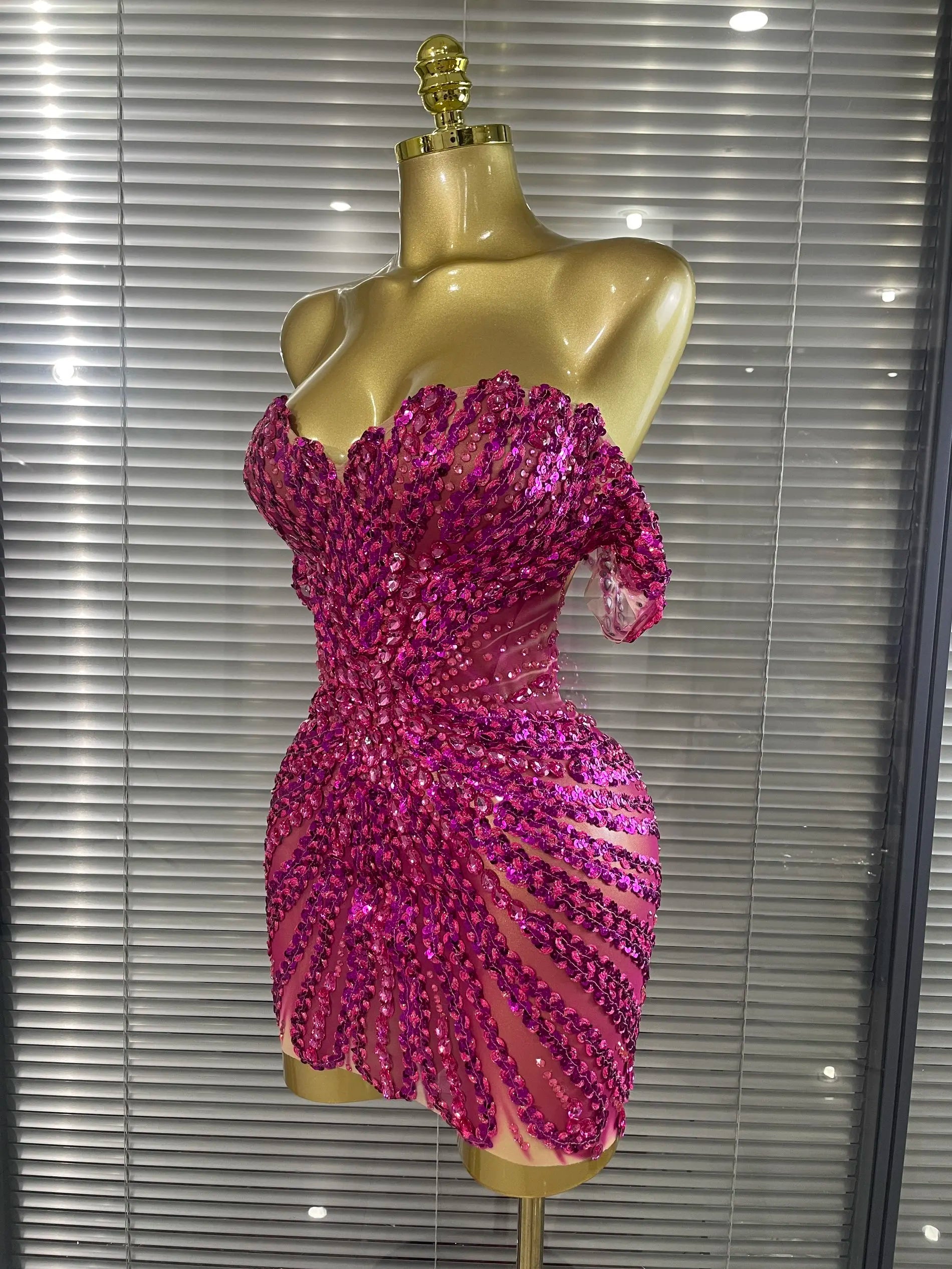 Strapless Shining Sequins Crystal Bodycon Mini Dress