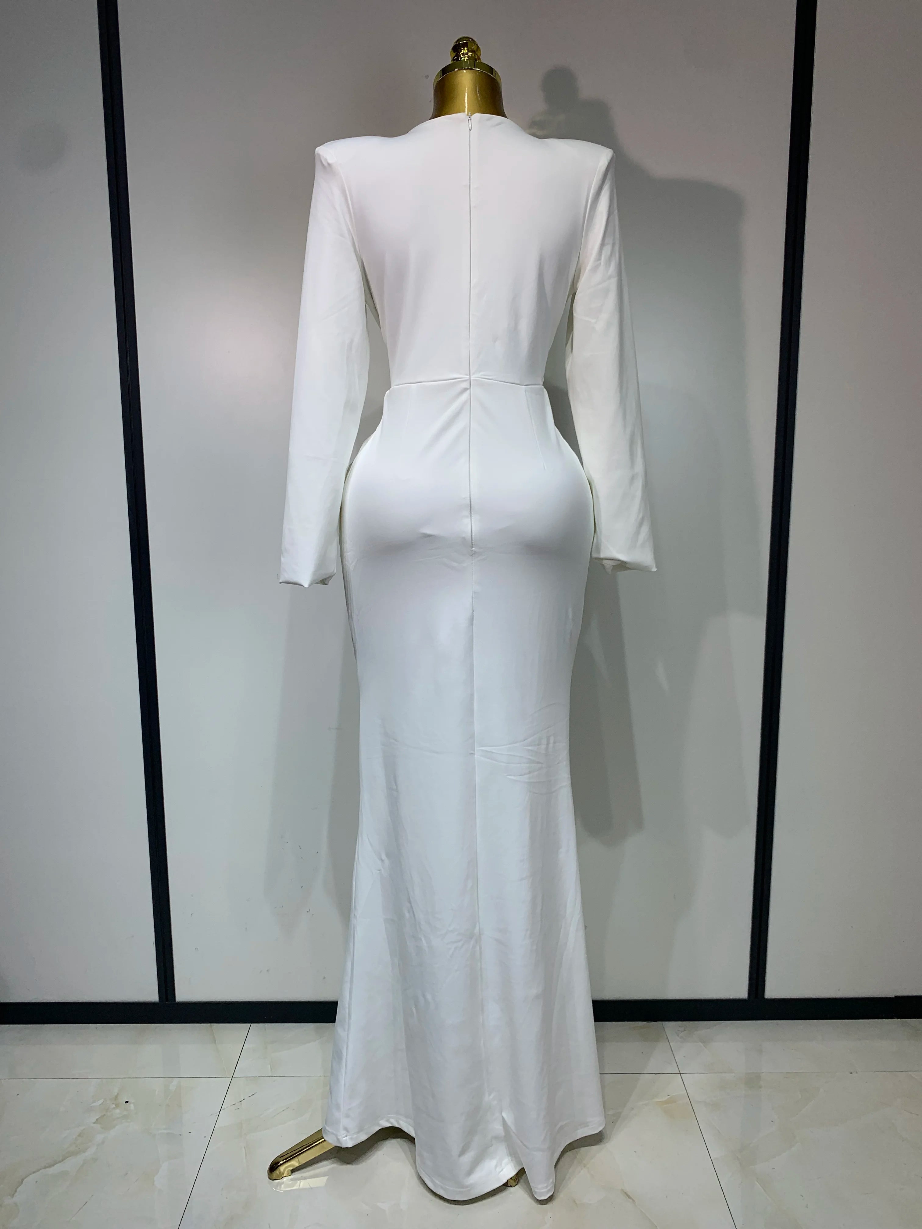 Women’s Long-Sleeve Deep V-Neck Bodycon Maxi Dress – Elegant Evening Partywear