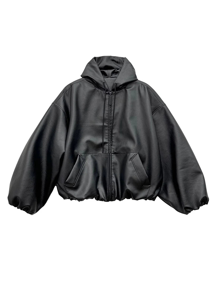 Mauroicardi Oversized Black PU Hooded Jacket