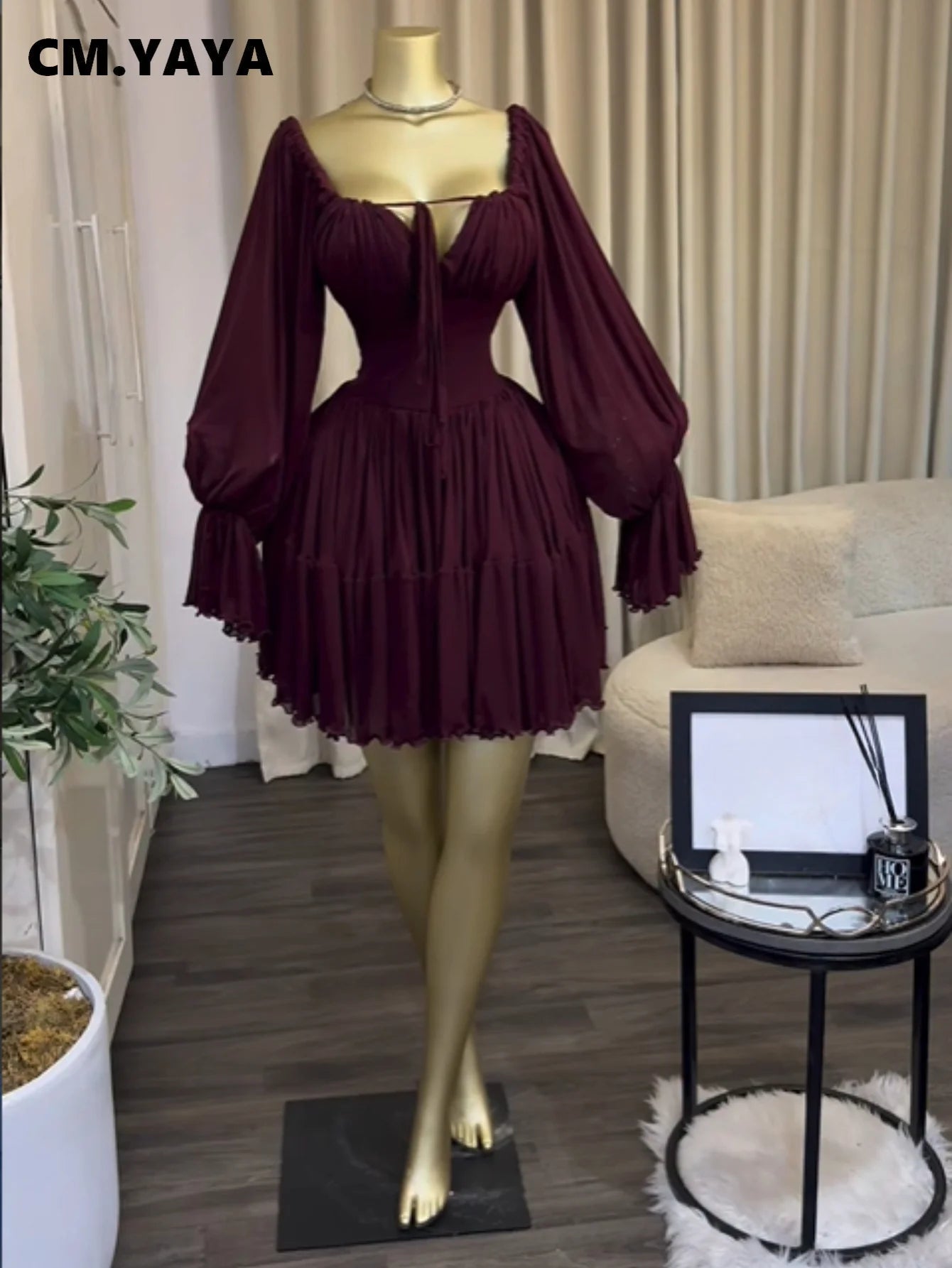 Halter Mesh Flare Sleeve Mini Dress