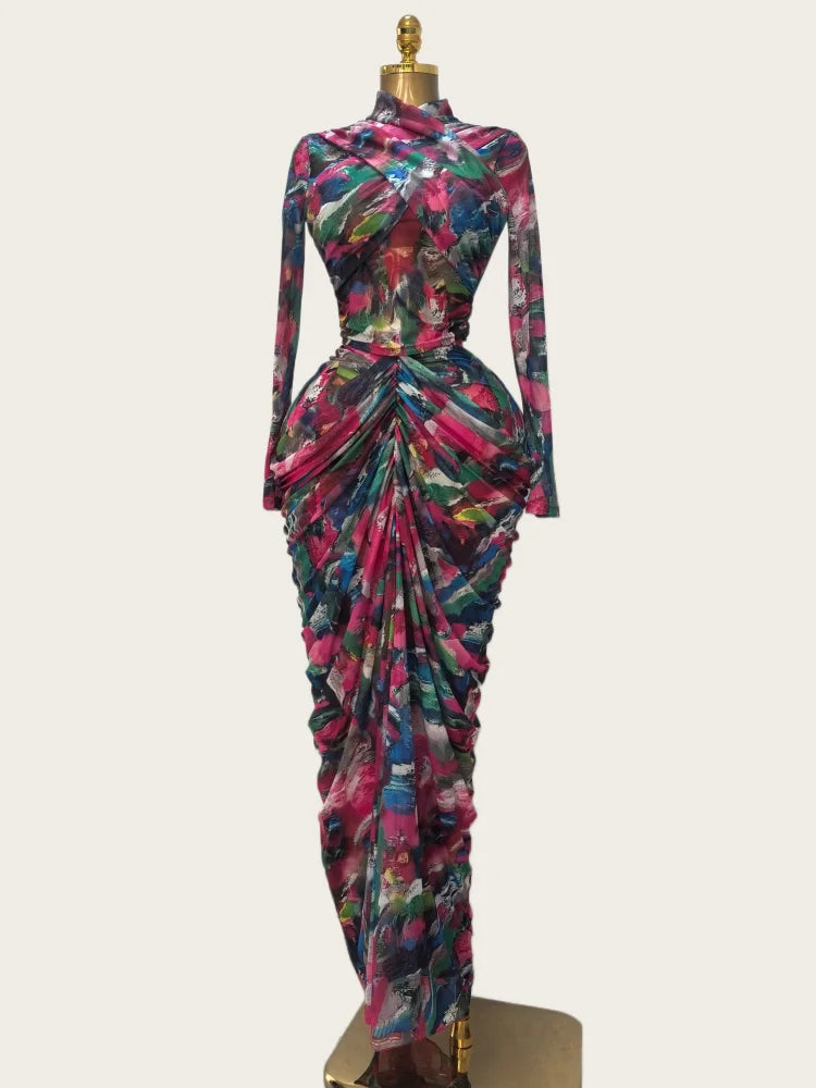 Tie-Dye Crop Top & Ruched Maxi Skirt Set