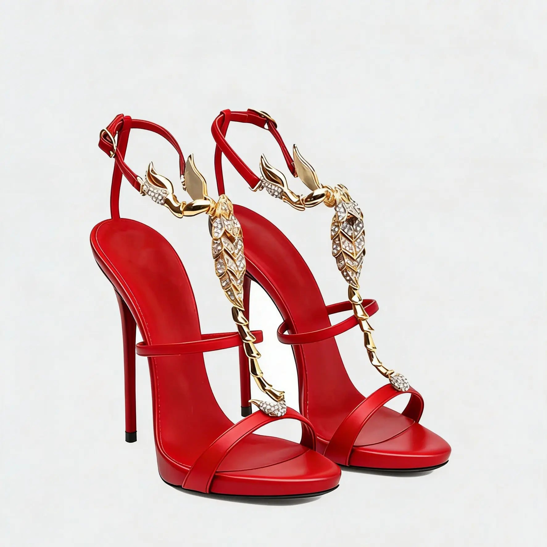 Rhinestone Scorpion Round Toe Stiletto Sandals