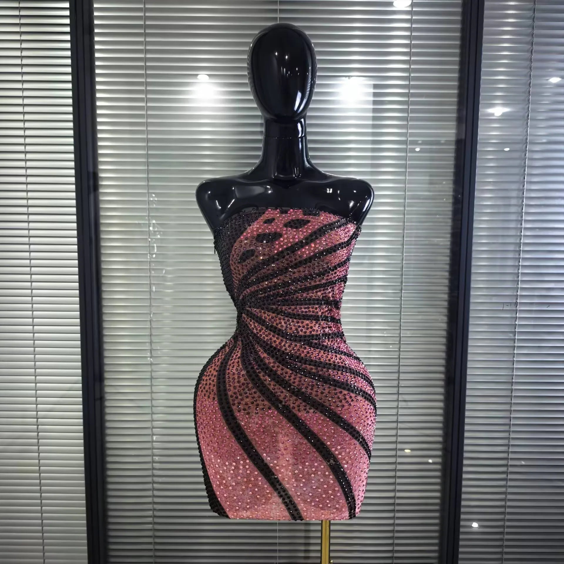 Shining Rhinestone Strapless Mesh Bodycon Mini Dress