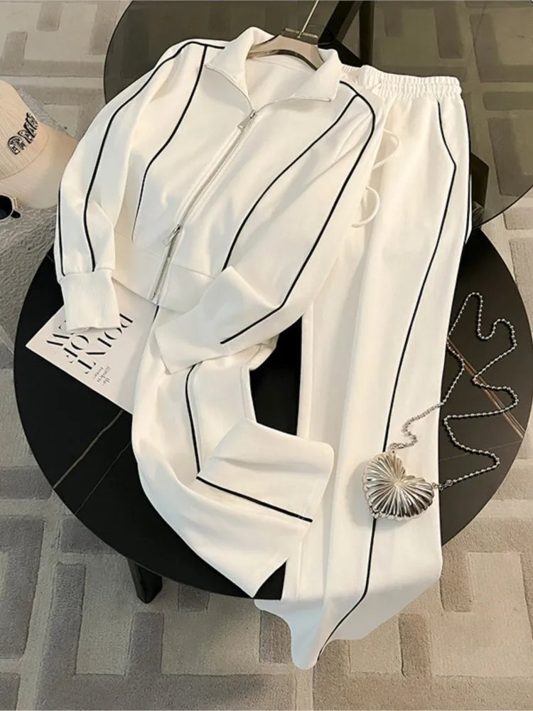 Color-Block Zipper Tracksuit Set