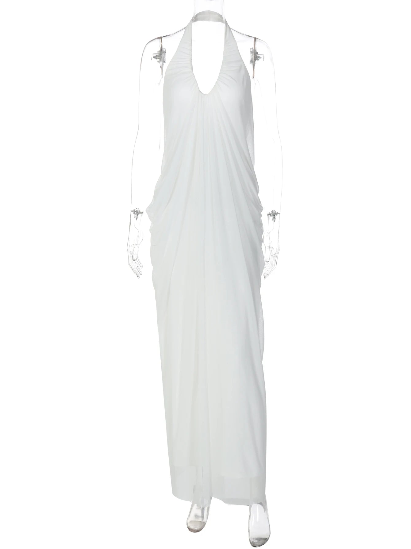 Hugcitar Halter Ruched Backless Sexy Maxi Dress