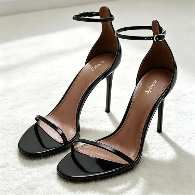 Women's Black Ankle Strap Heeled Pumps