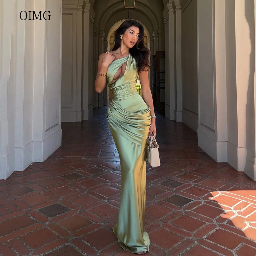Green One Shoulder Mermaid Prom Gown