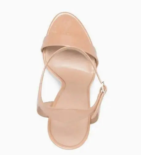 Nude & Black Patent Leather Stiletto Sandals