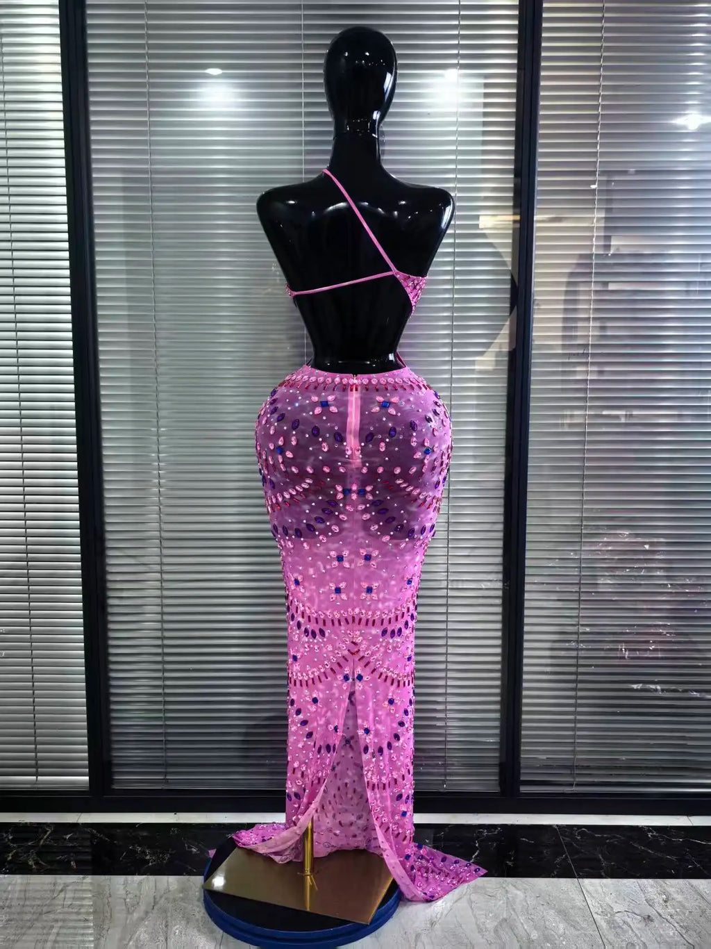 Pink Halter Backless Mesh Mermaid Dress