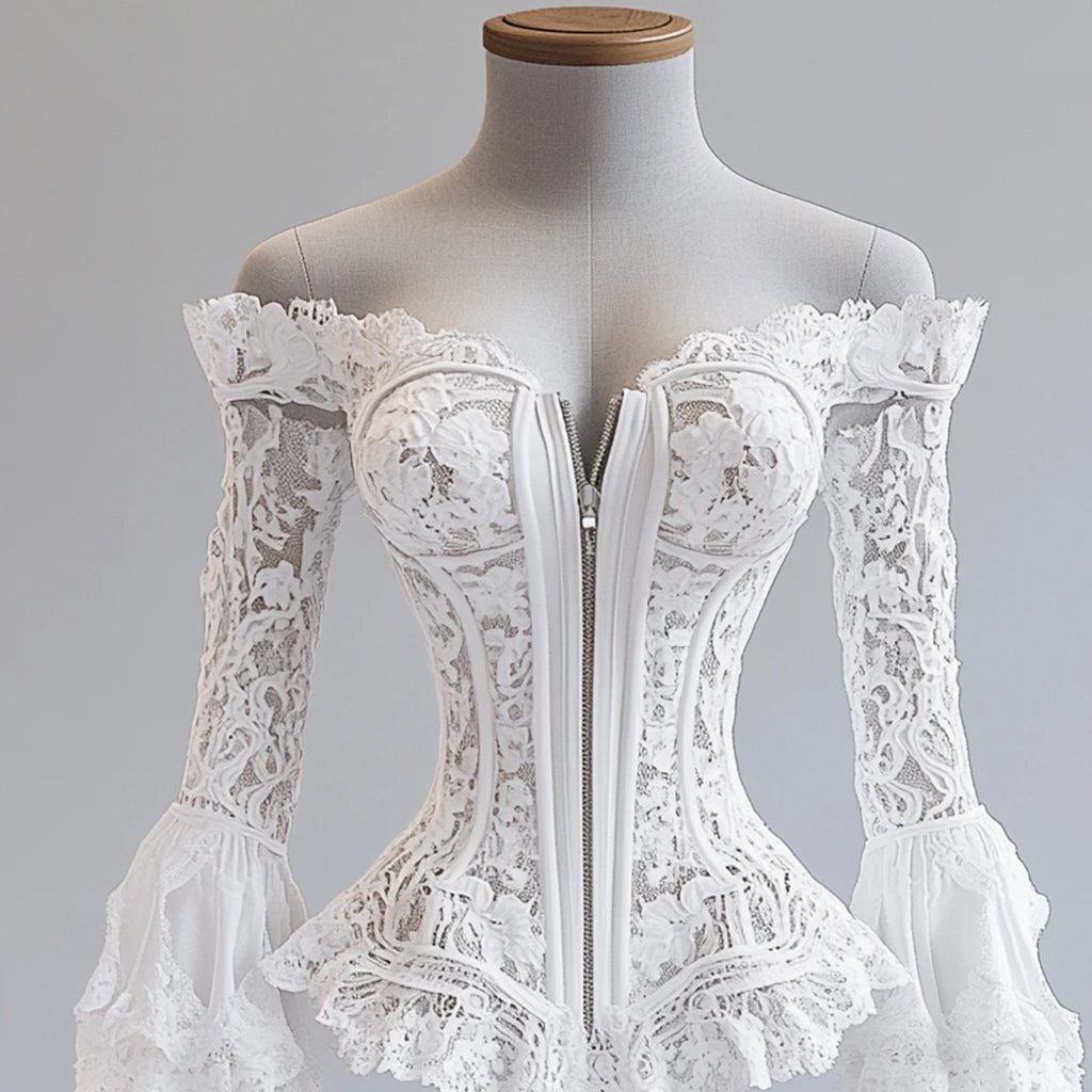 Women’s Off-Shoulder Lace Blouse – Flare Sleeve Hollow-Out Irregular Hem Top