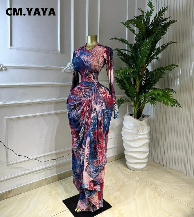 Tie-Dye O-Neck Hole Maxi Dress
