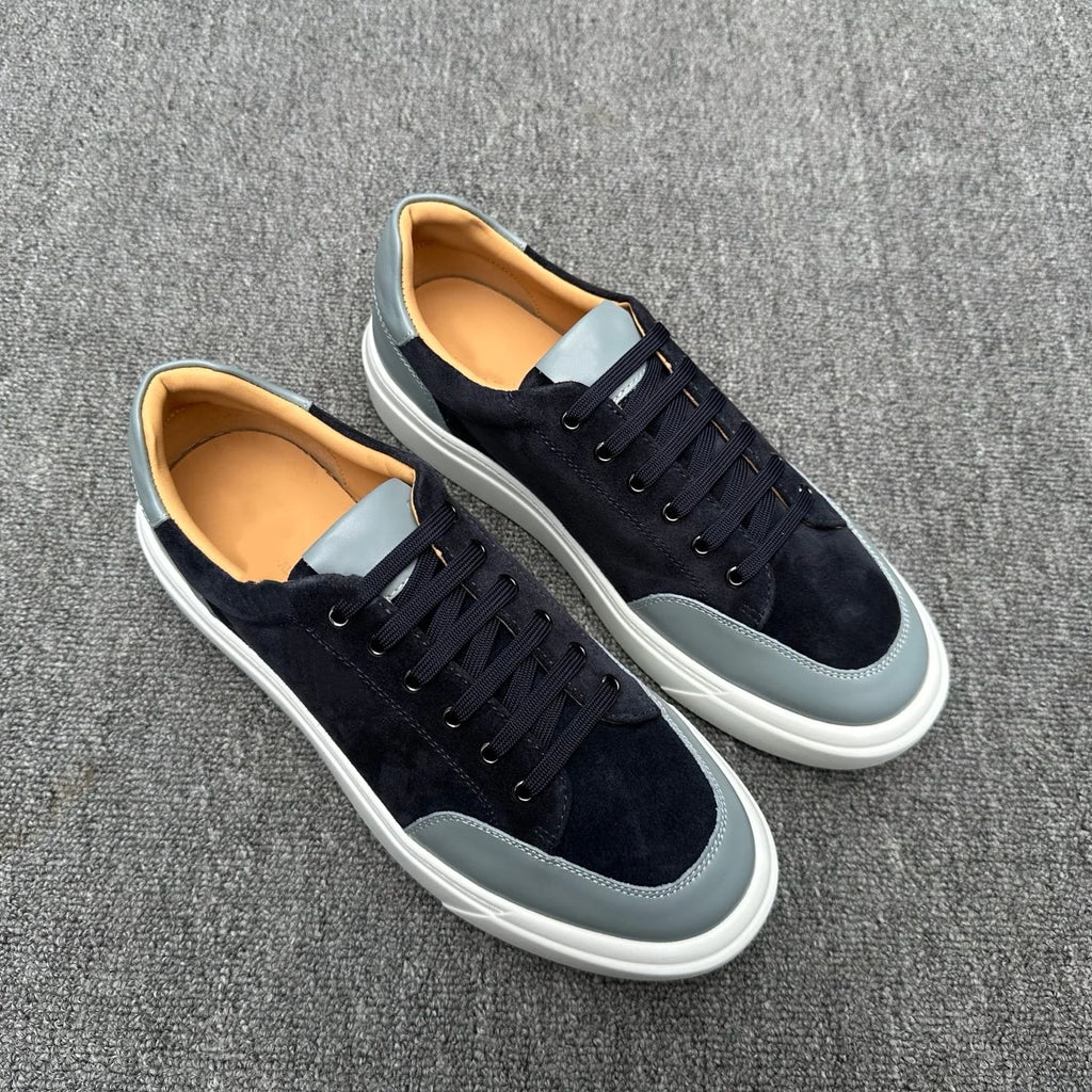 2026 Luxury Cowhide Patchwork Men’s Sneakers – Retro Chunky Sole