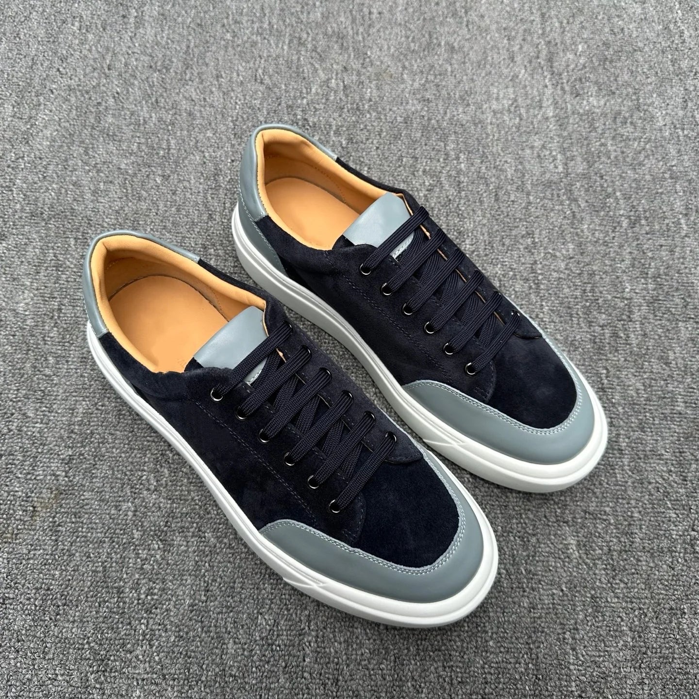 2026 Luxury Cowhide Patchwork Men’s Sneakers – Retro Chunky Sole