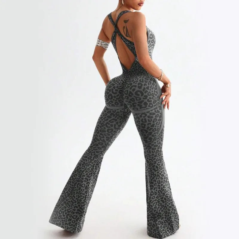 Seamless Leopard Print Yoga Jumpsuit