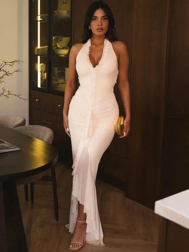 Halter V-Neck Backless Maxi Dress