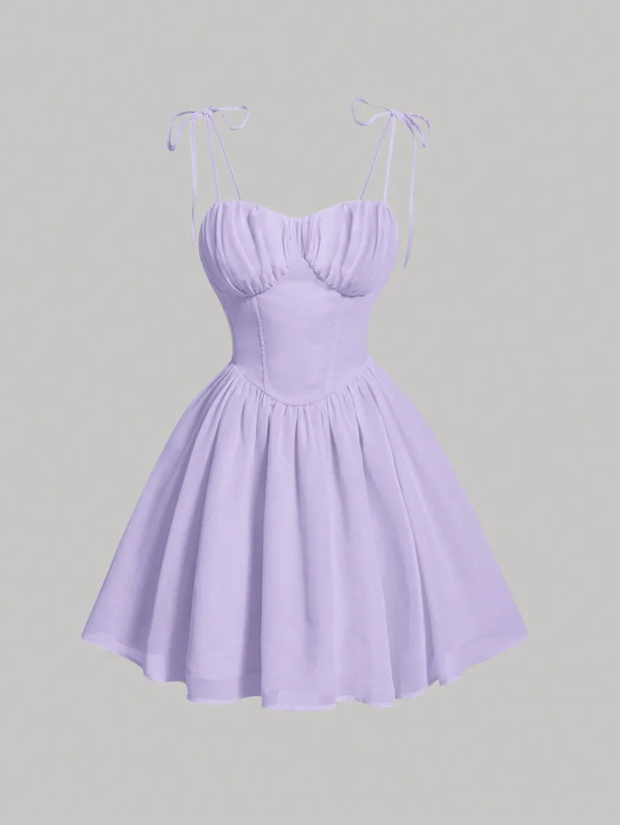 Tie Shoulder Ruched Bust Mini Dress