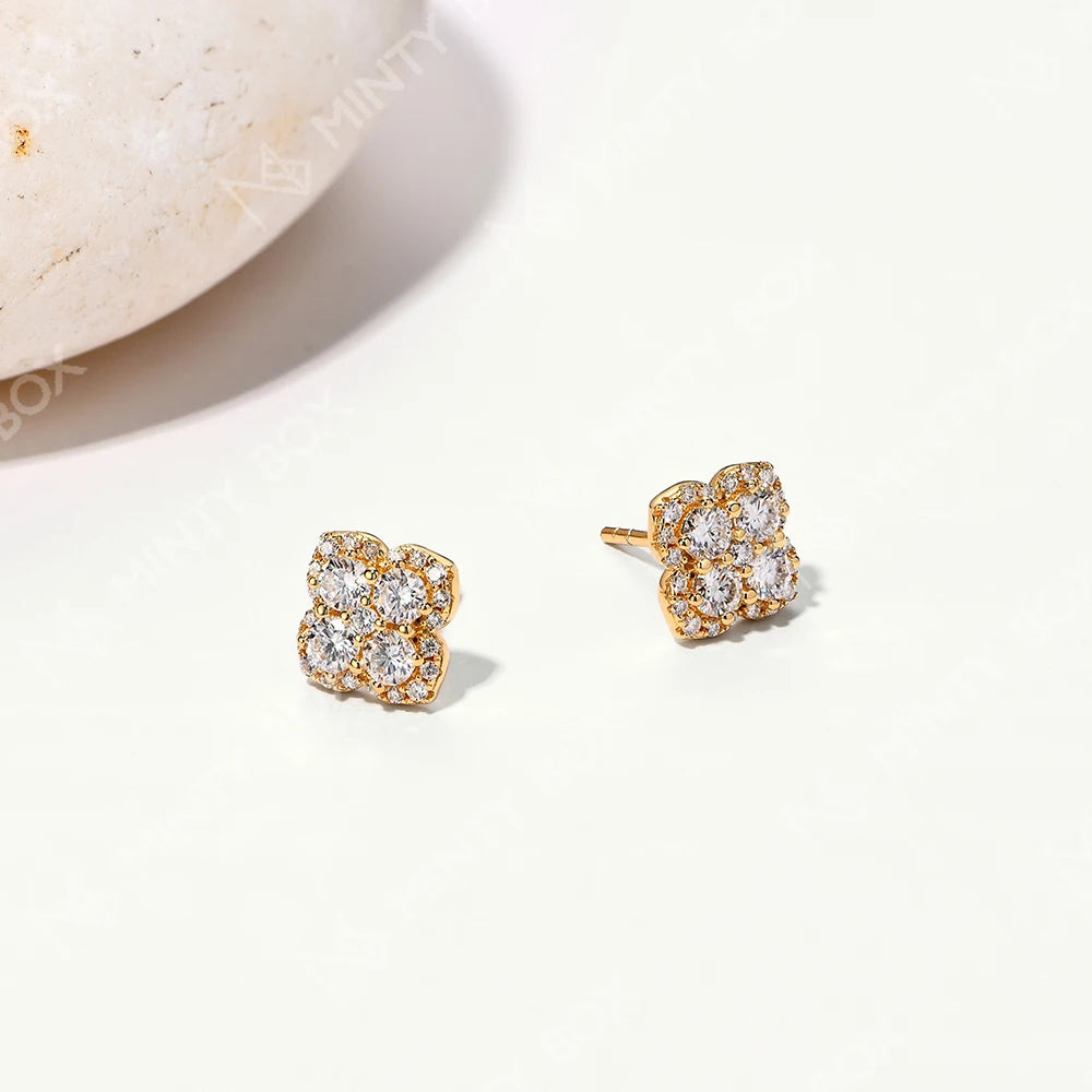 Mintybox Moissanite Clover Silver Earrings