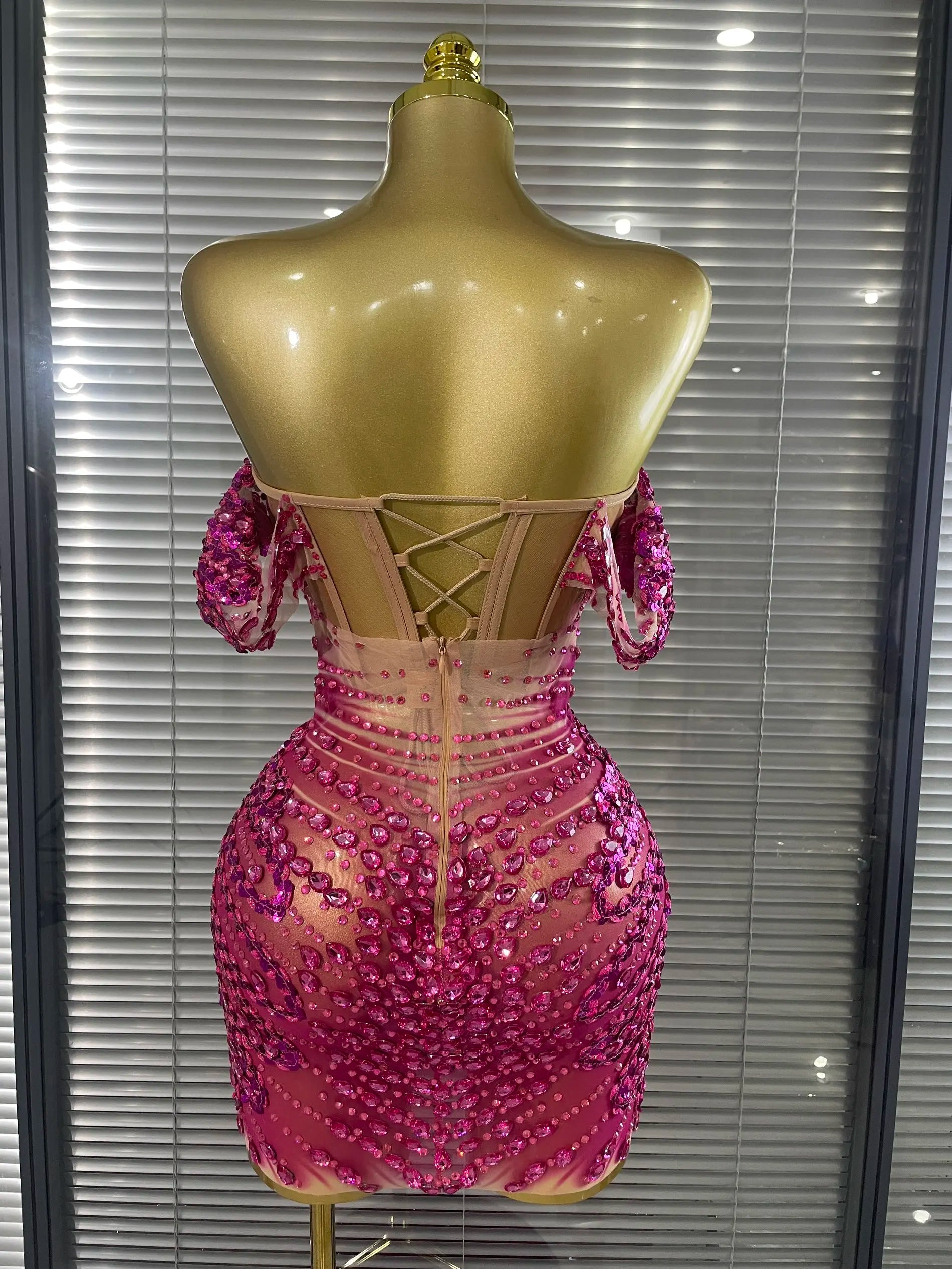 Strapless Shining Sequins Crystal Bodycon Mini Dress