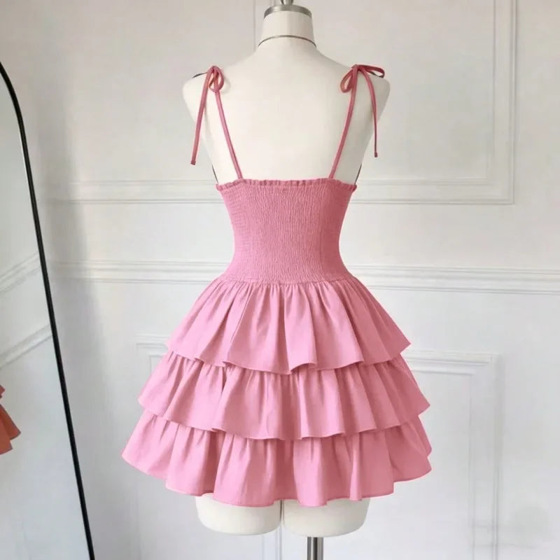 Korean Style V-Neck Ruffle Mini Dress