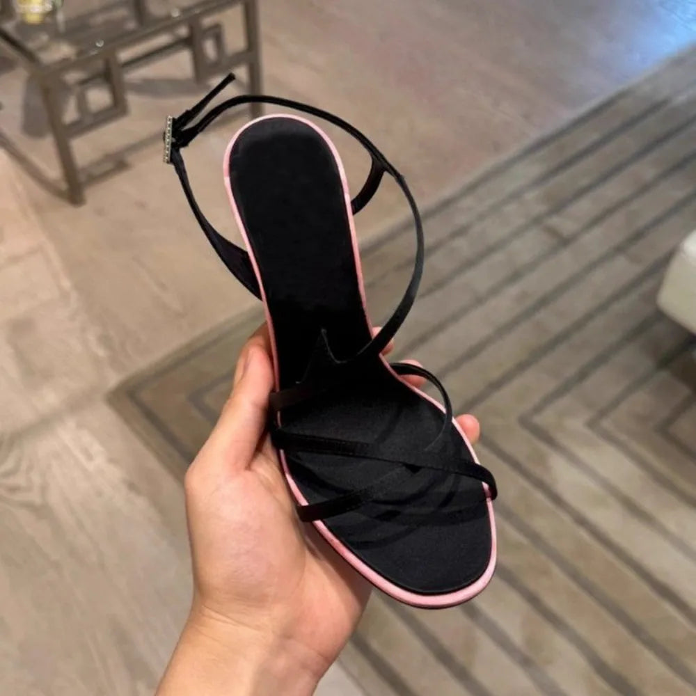 2026 Satin Color-Block Stiletto Heels – Elegant Strap Sandals