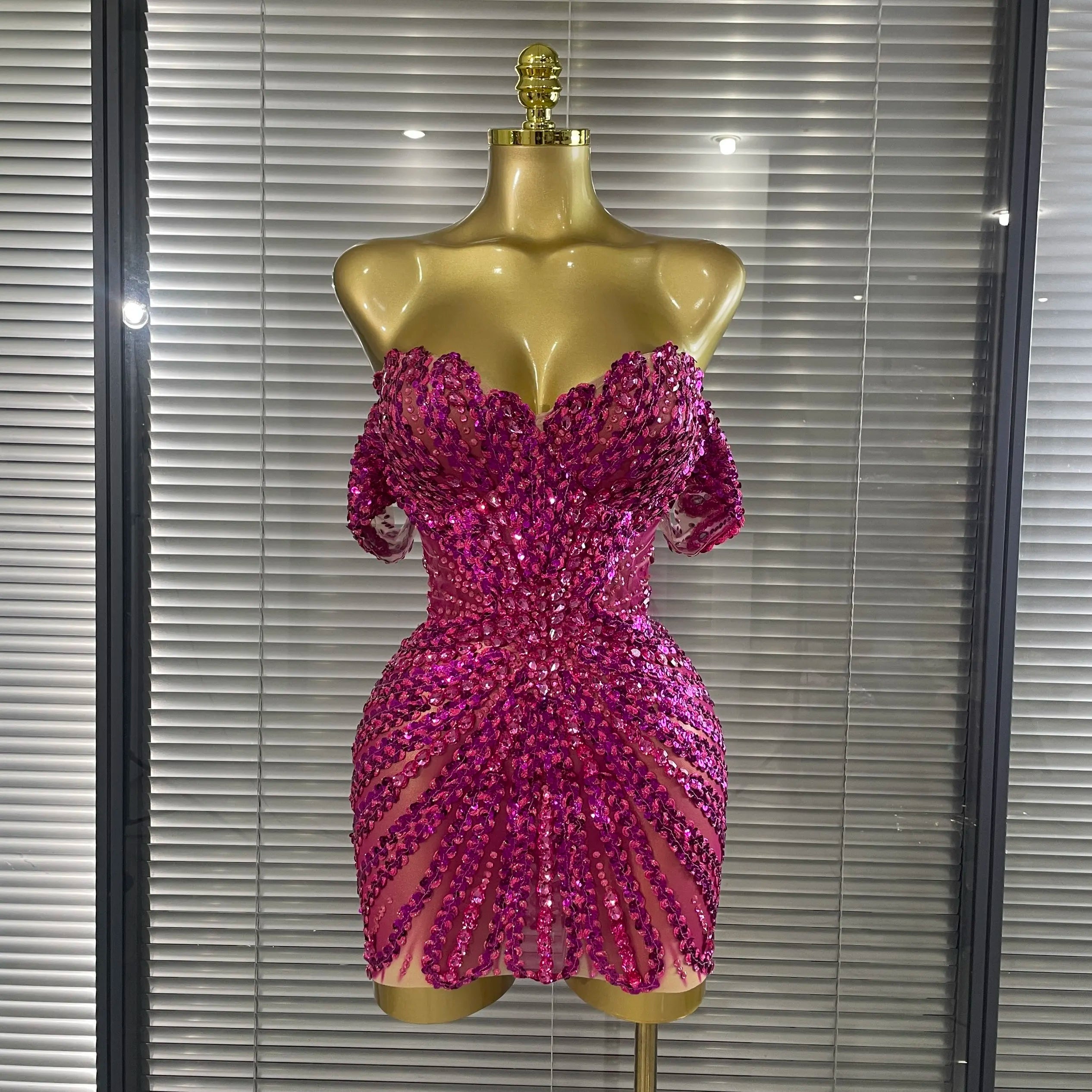 Strapless Shining Sequins Crystal Bodycon Mini Dress