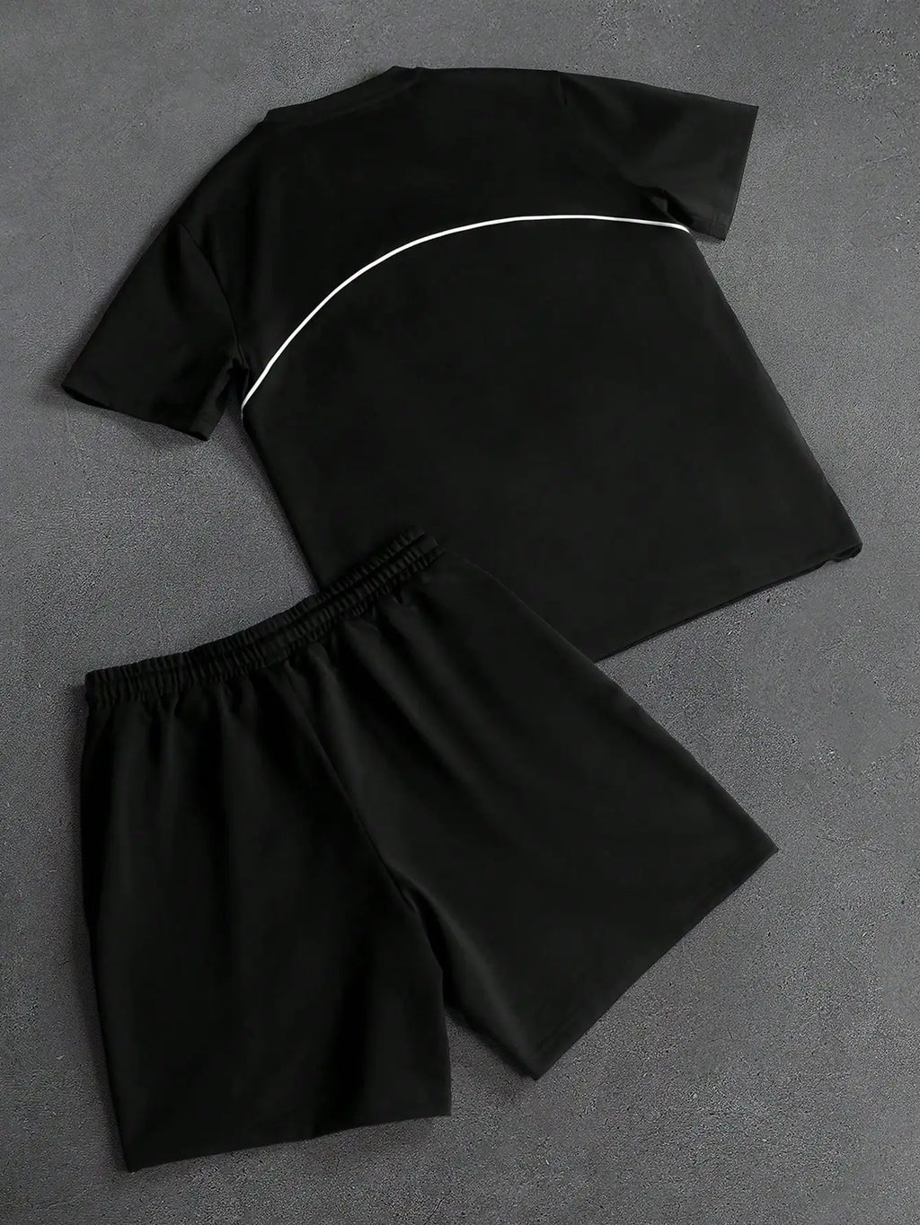 Men's Contrast Piping Graphic Print Shorts Set