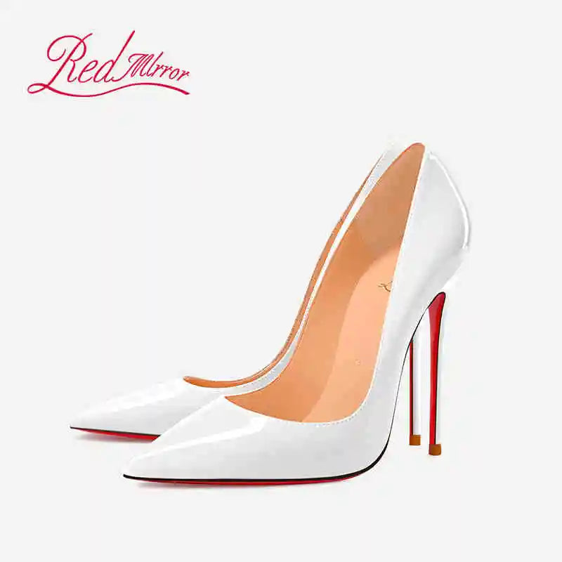 Black Pointed Heels with Red Shiny Bottoms