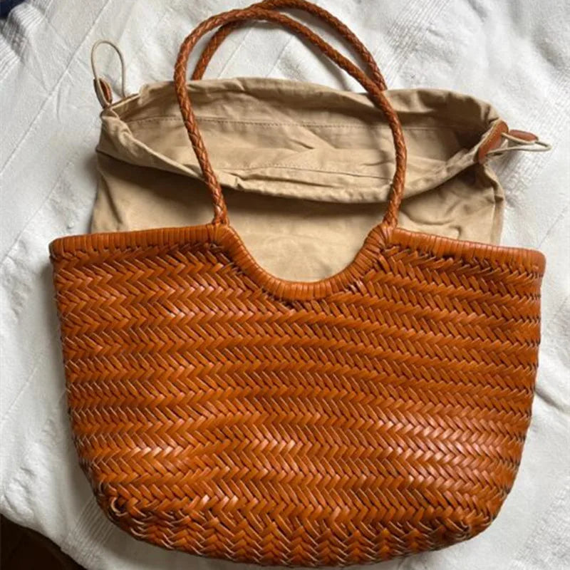 Hand-Woven Genuine Leather Tote Bag