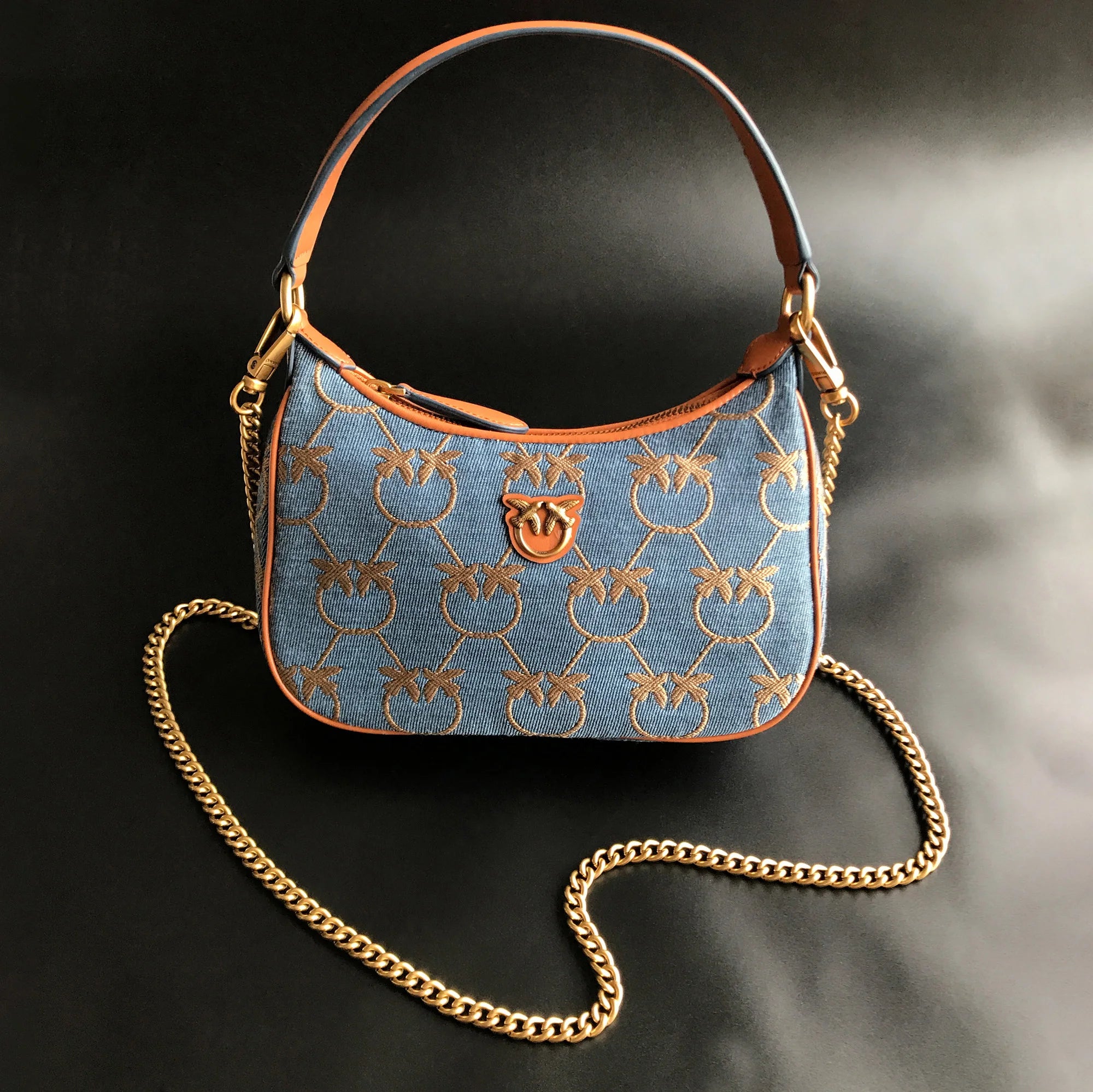 Luxury Pinko-Inspired Leather Swallow Bowling Bag